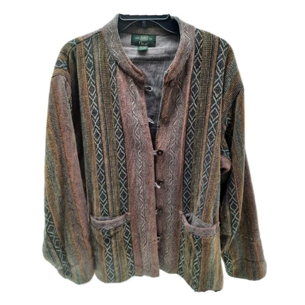 Orvis Indie Tweed Cotton Button Lined Blazer Jacket L Vintage